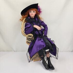 Jan Mclean Pearl 24" Porcelain Doll French Floozie Purple Black w/ Chair